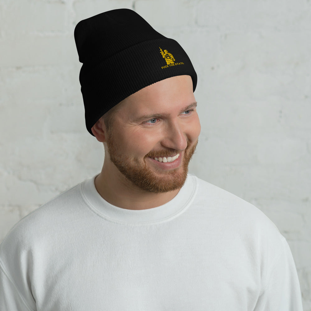 FUCK THE STATE Gold Beanie By @AncapAir