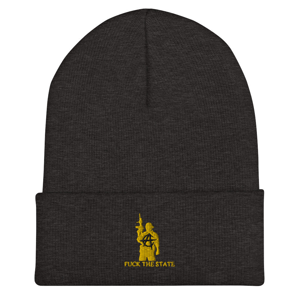FUCK THE STATE Gold Beanie By @AncapAir
