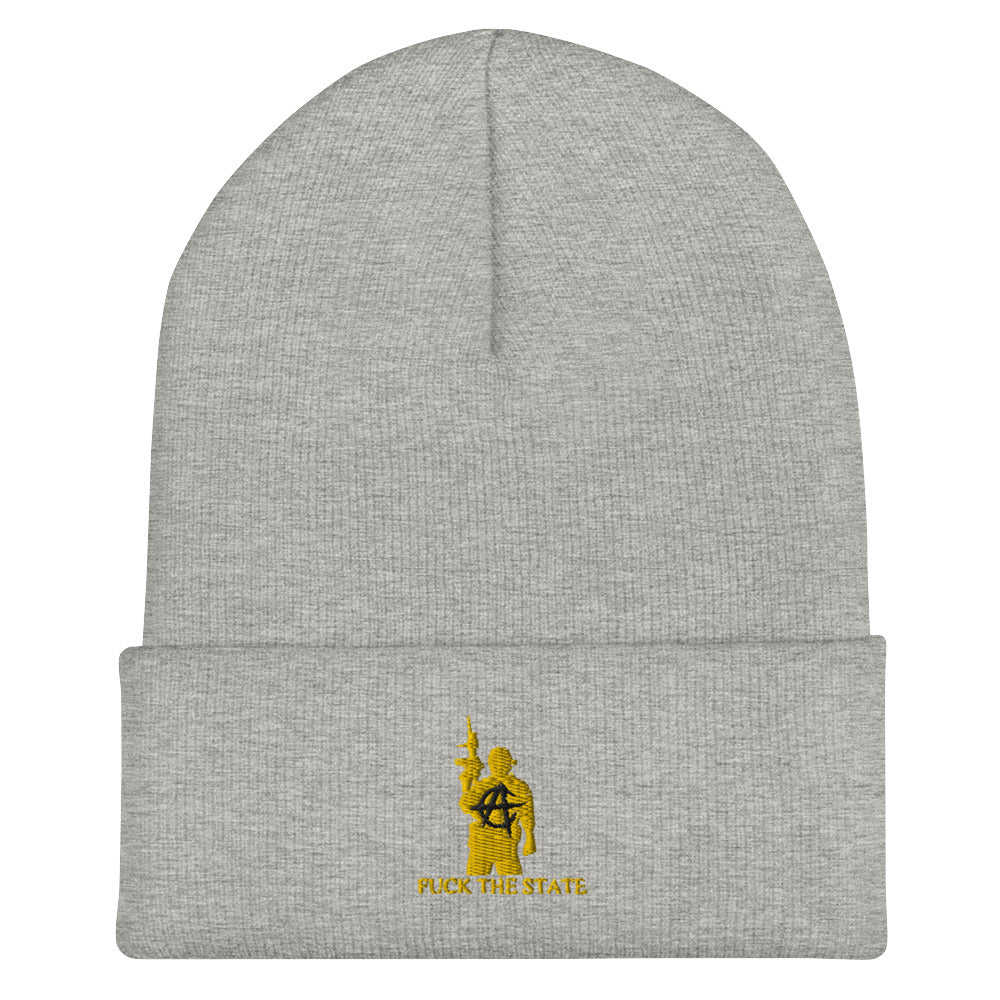 FUCK THE STATE Gold Beanie By @AncapAir