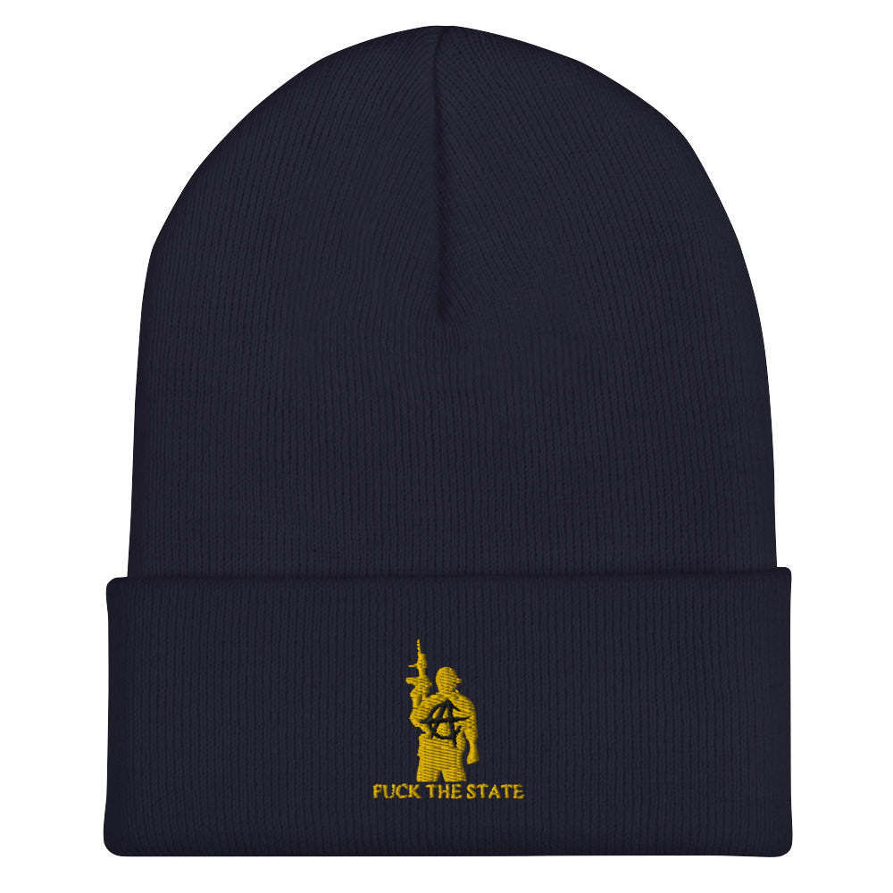 FUCK THE STATE Gold Beanie By @AncapAir