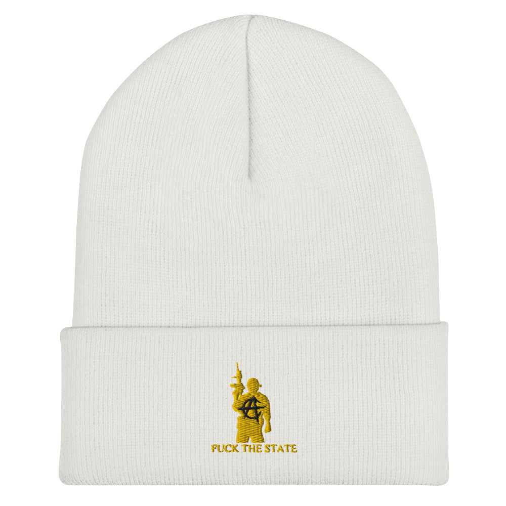 FUCK THE STATE Gold Beanie By @AncapAir