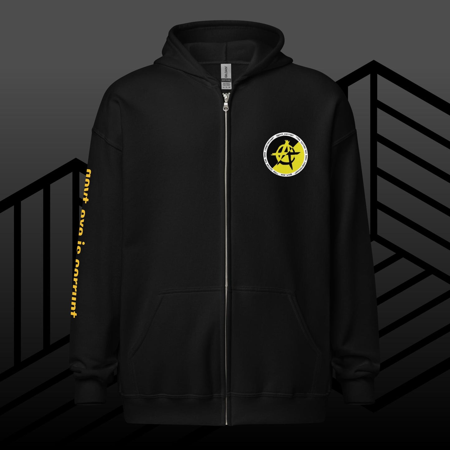 "govt.exe is corrupt" @govt_corrupt Large Embellished Back Patch Heavy Blend Zip Hoodie