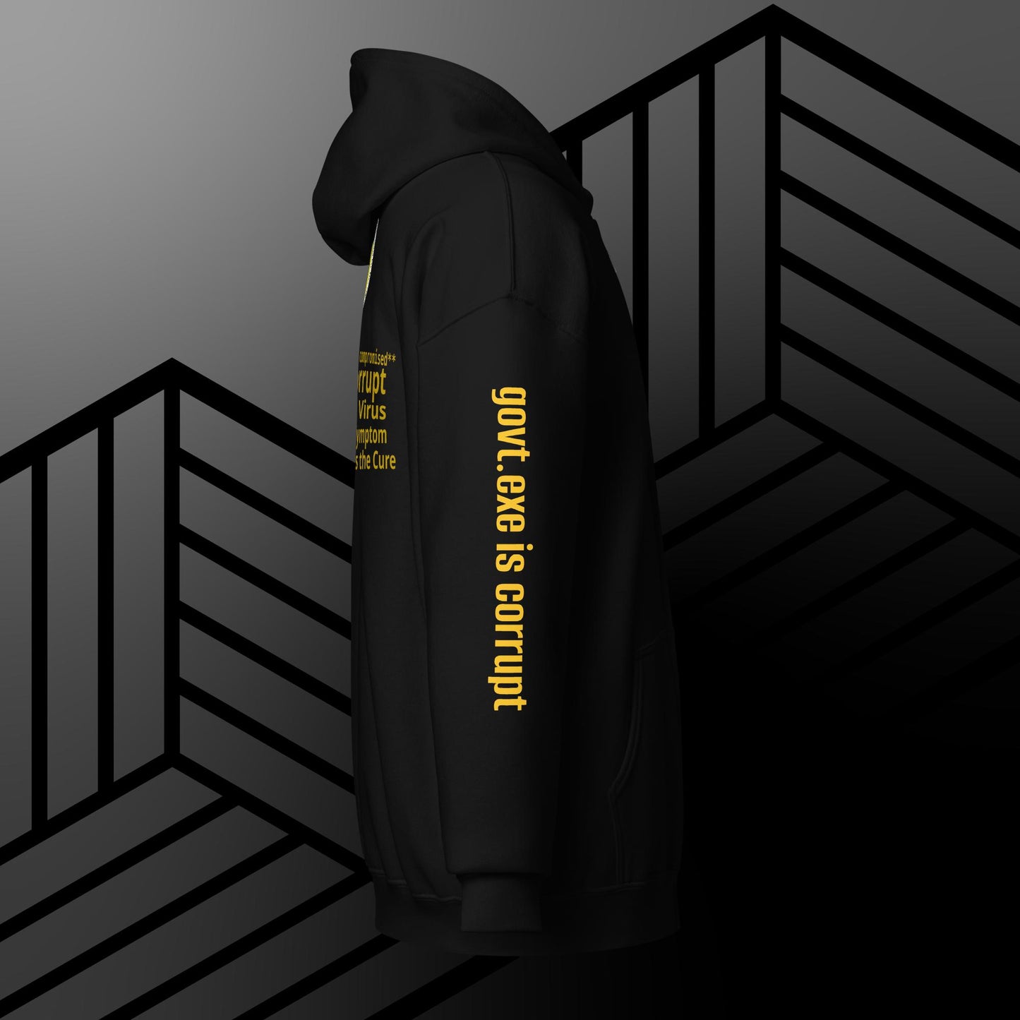 "govt.exe is corrupt" @govt_corrupt Embellished Logo Printed Heavy Blend Zip Hoodie