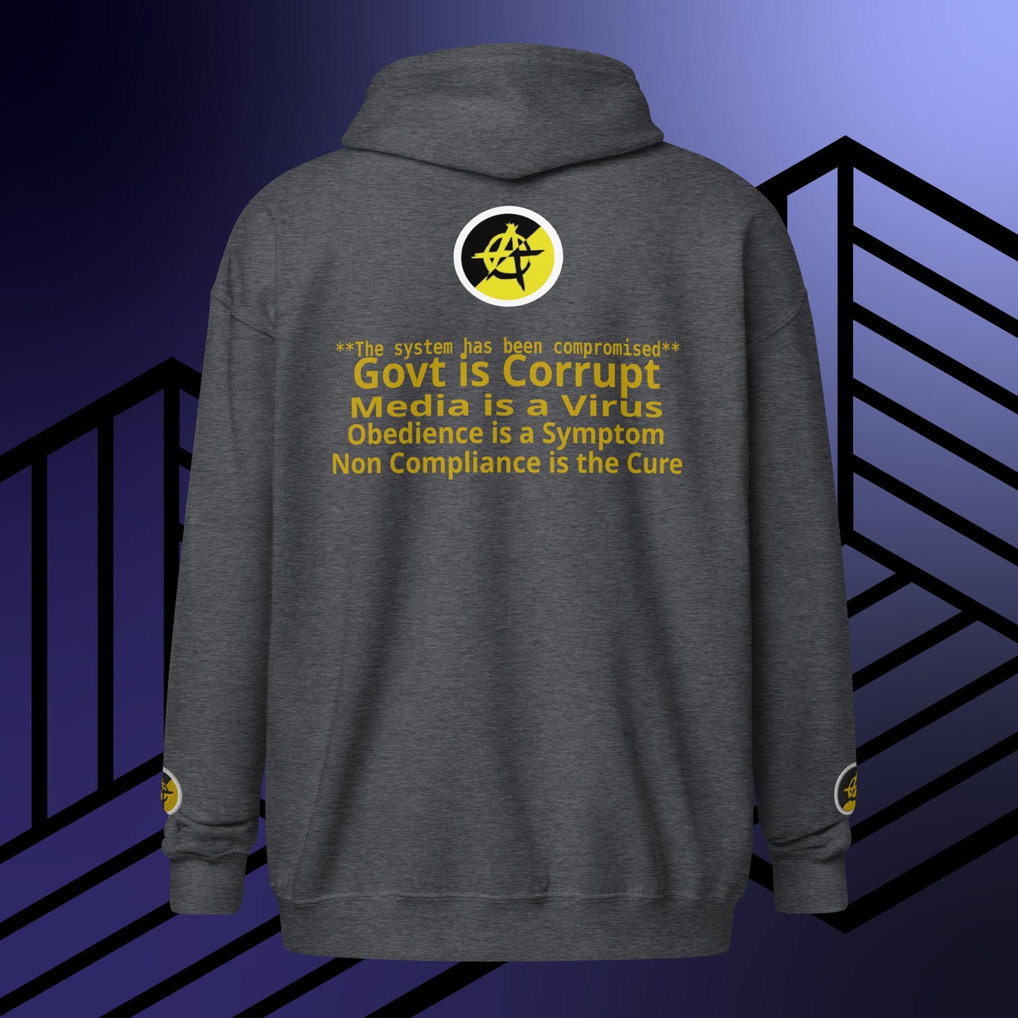 "govt.exe is corrupt" Inspired by @govt_corrupt Embroidered Front Heavy Blend Zip Hoodie