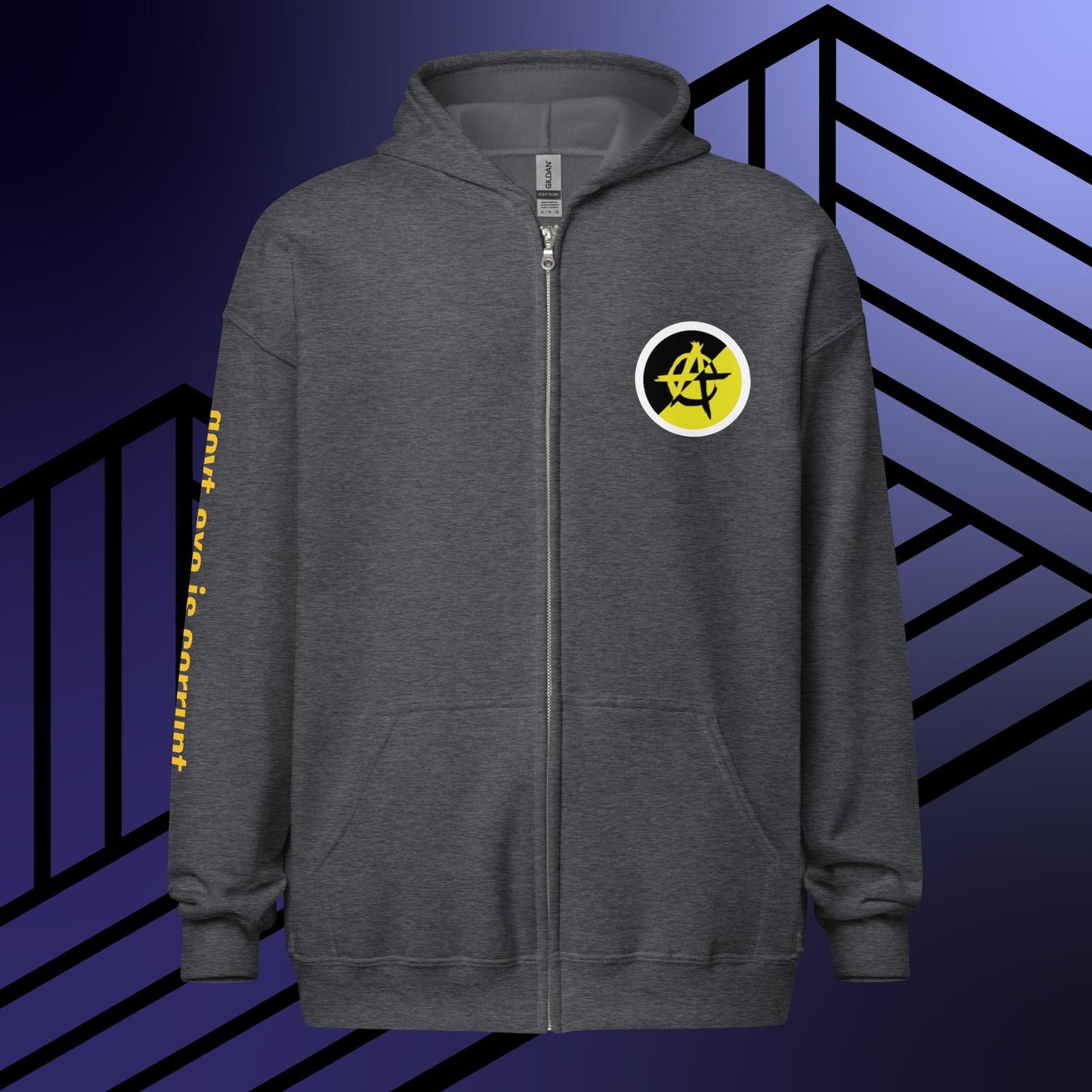 "govt.exe is corrupt" @govt_corrupt Large Back Patch Heavy Blend Zip Hoodie