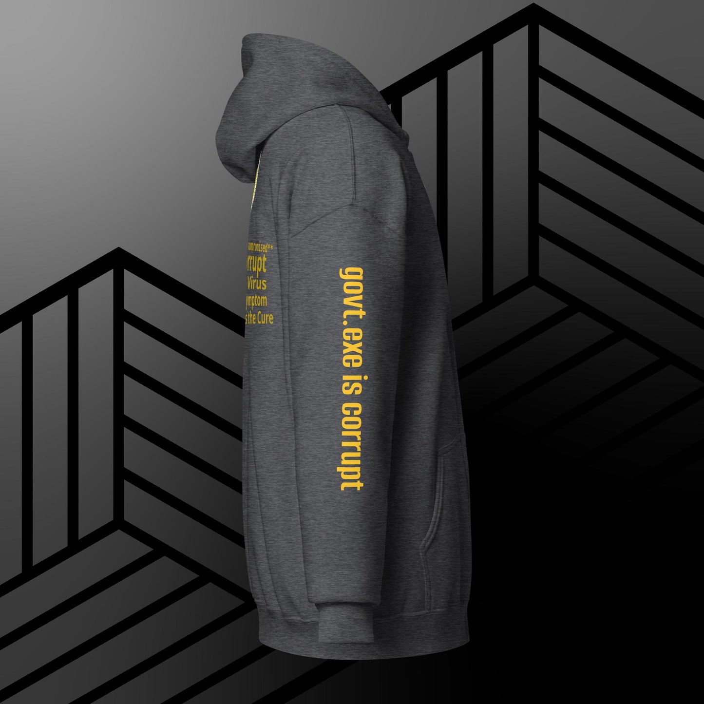 "govt.exe is corrupt" @govt_corrupt Embellished Logo Printed Heavy Blend Zip Hoodie