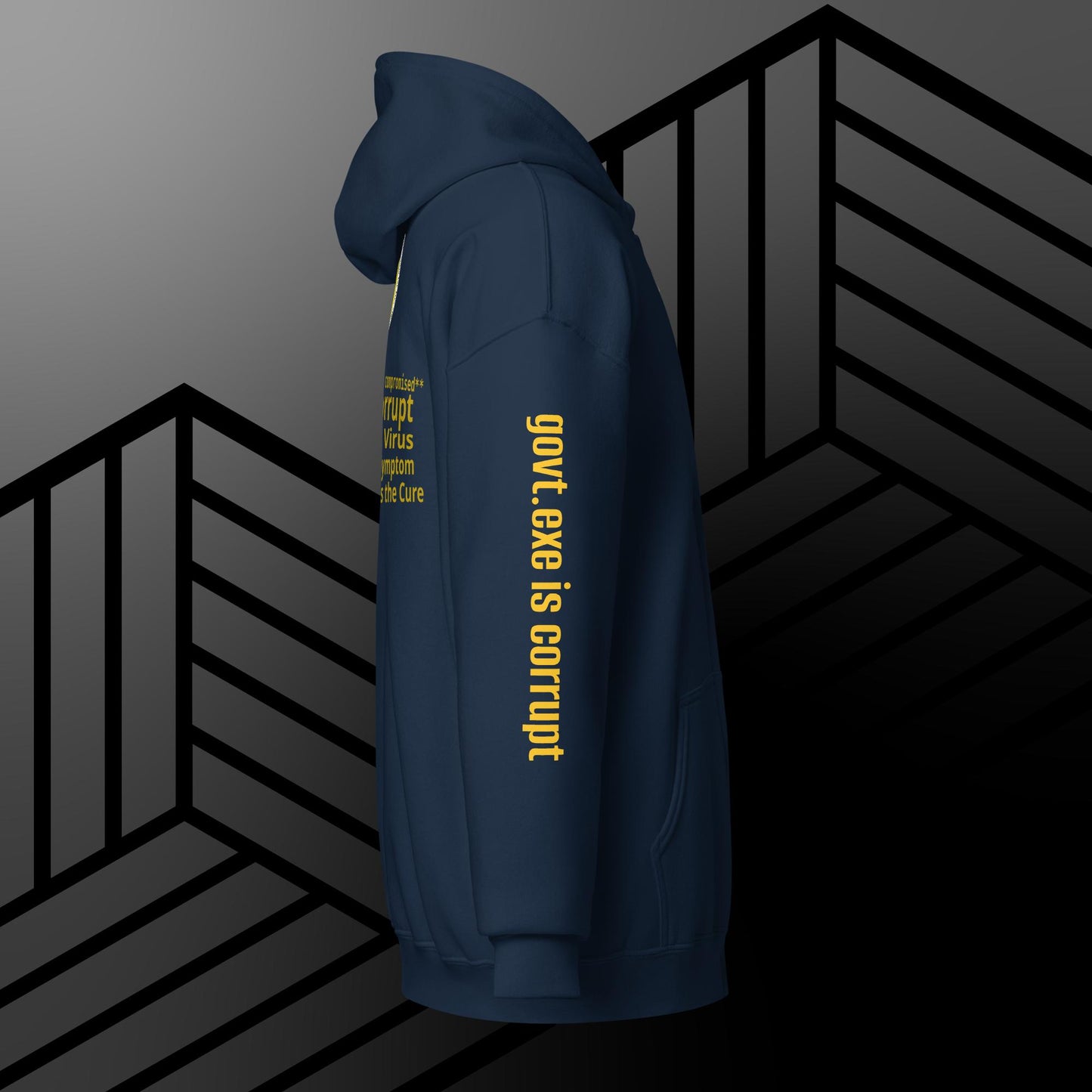 "govt.exe is corrupt" @govt_corrupt Embellished Logo Printed Heavy Blend Zip Hoodie
