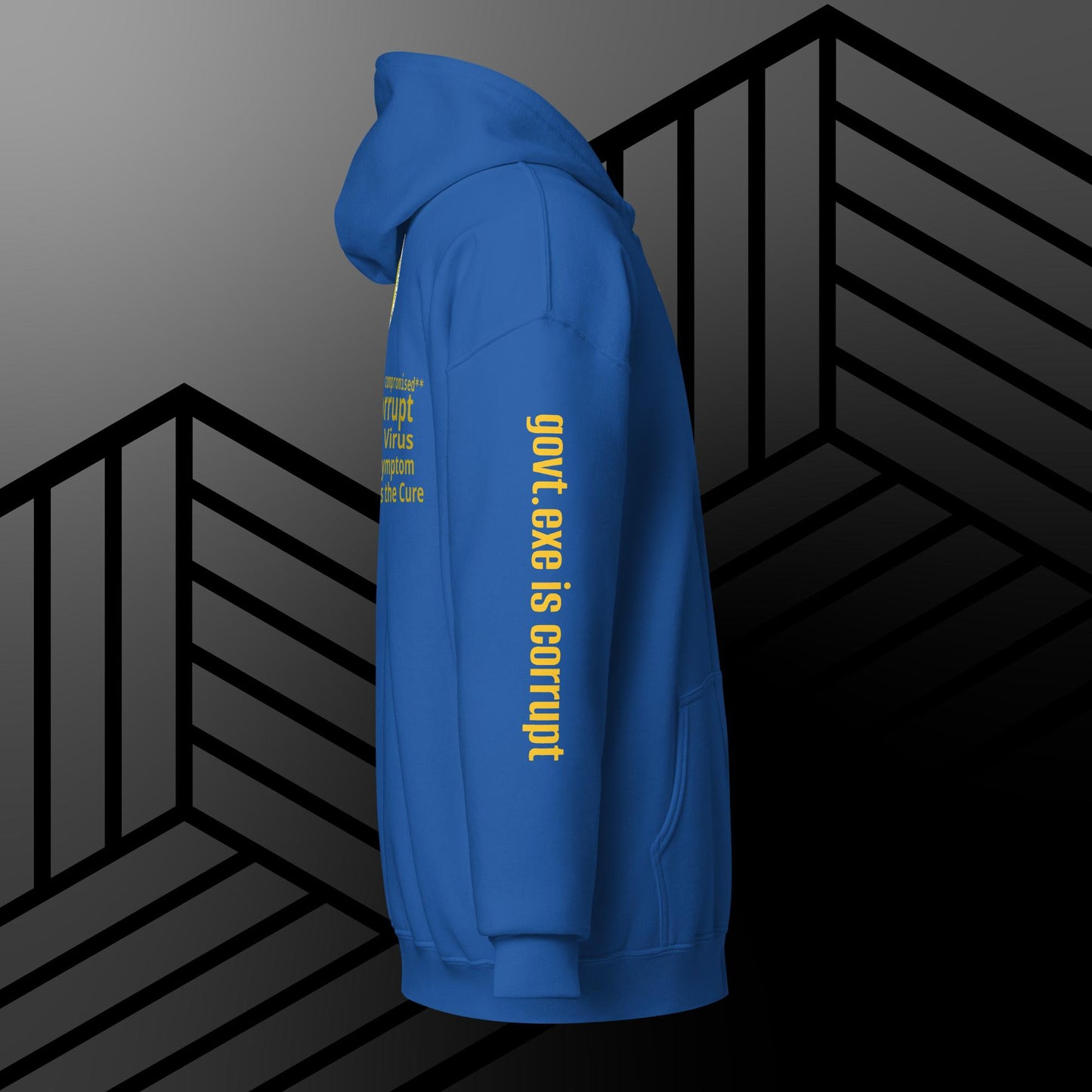 "govt.exe is corrupt" @govt_corrupt Embellished Logo Printed Heavy Blend Zip Hoodie