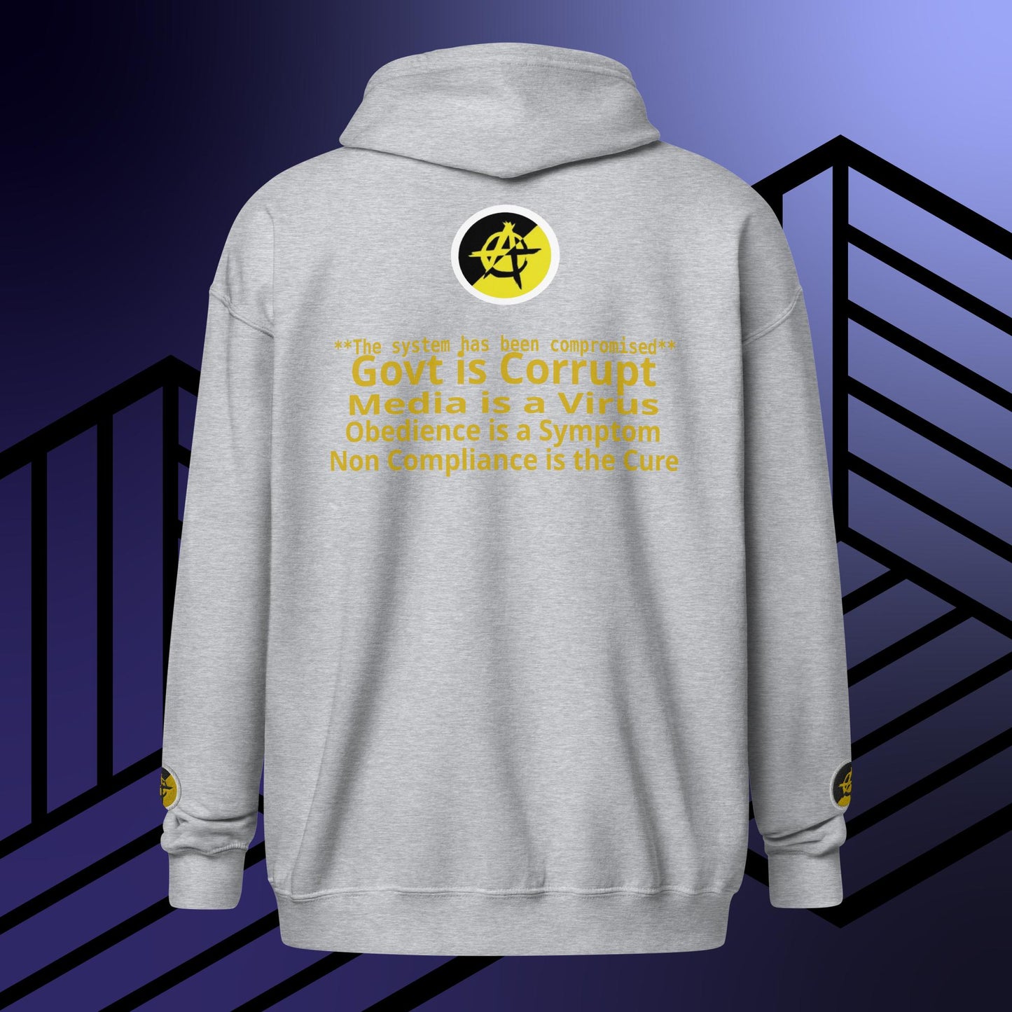 "govt.exe is corrupt" Inspired by @govt_corrupt Embroidered Front Heavy Blend Zip Hoodie