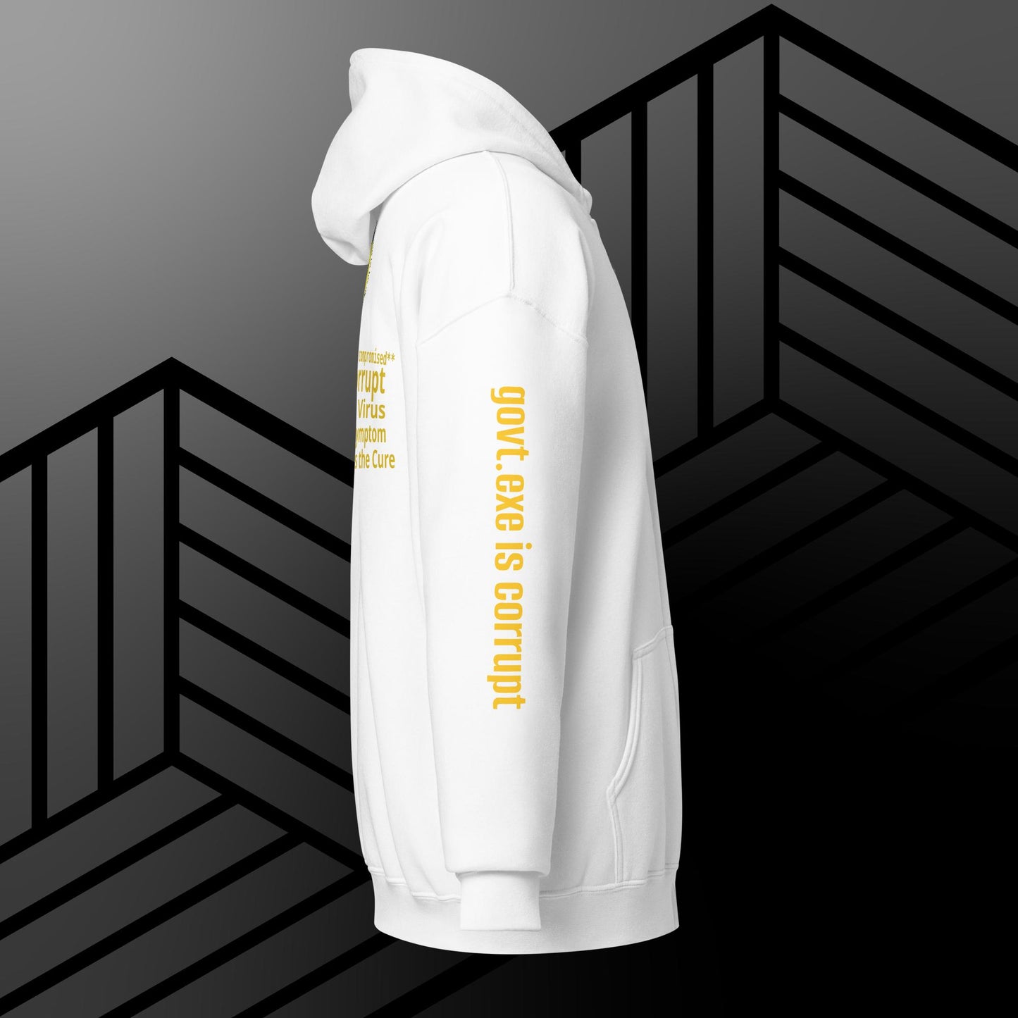 "govt.exe is corrupt" @govt_corrupt Embellished Logo Printed Heavy Blend Zip Hoodie