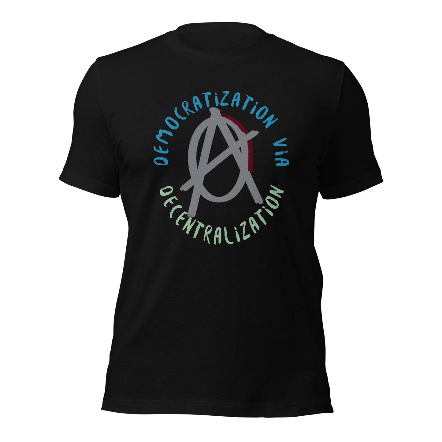 Anarchy Wear Agora Grey "Democratization Via Decentralization" Unisex t-shirt