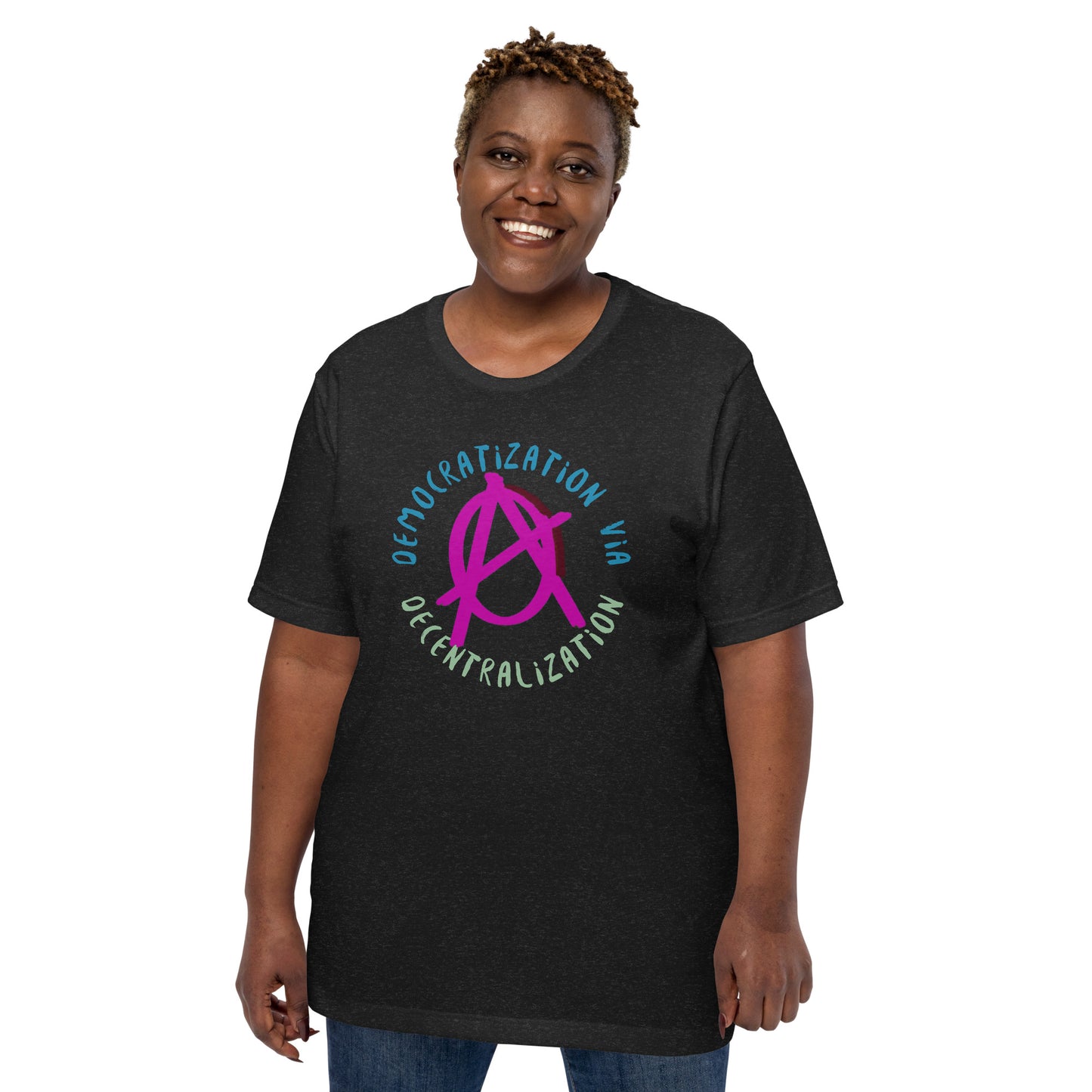 Anarchy Wear Pink "Democratization Via Decentralization" Unisex t-shirt