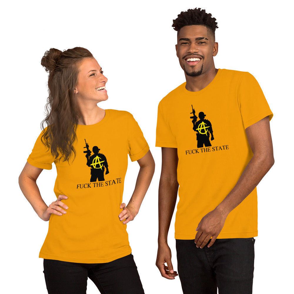 "Fuck The State" Gold On Pastels By @AncapAir Unisex t-shirt