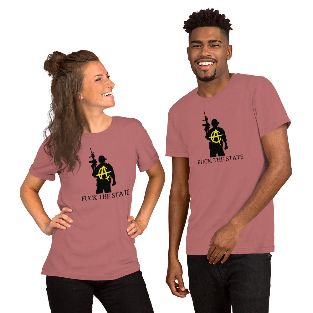 "Fuck The State" Gold On Pastels By @AncapAir Unisex t-shirt