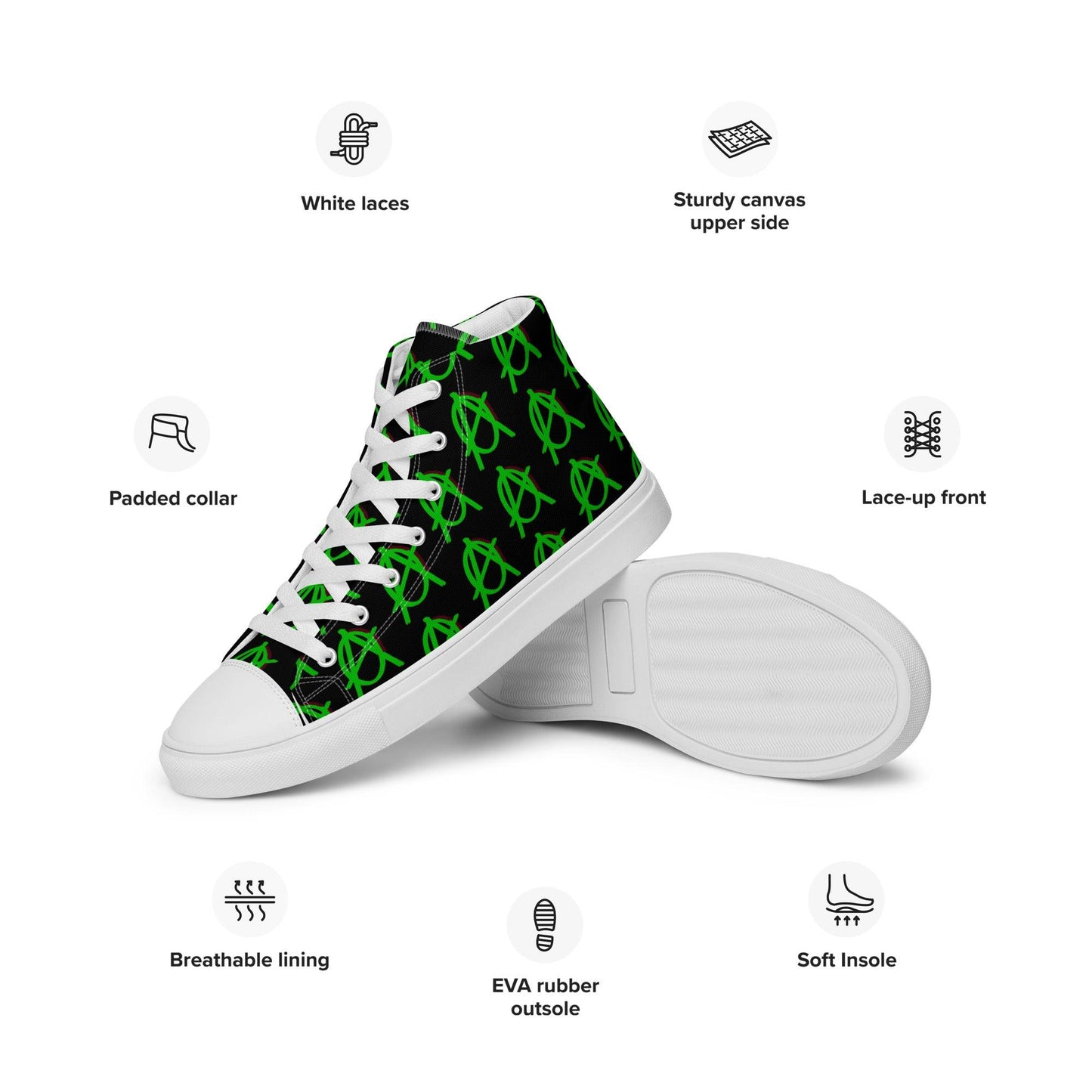 Anarchy Wear Green/Black high top canvas shoes - AnarchyWear