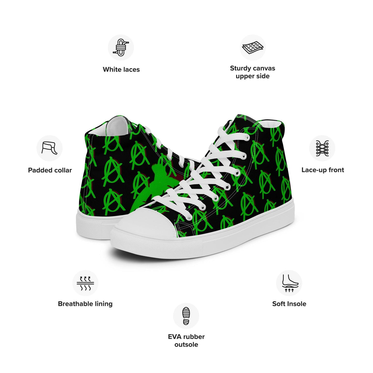 Anarchy Wear Green/Black high top canvas shoes - AnarchyWear