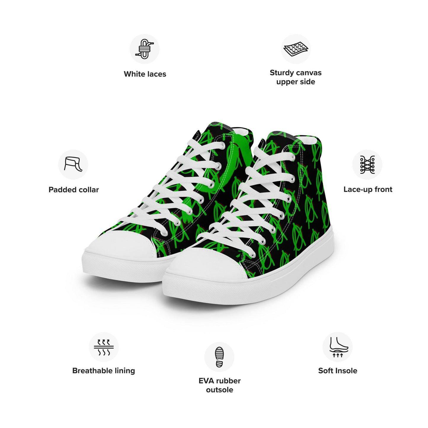 Anarchy Wear Green/Black high top canvas shoes - AnarchyWear