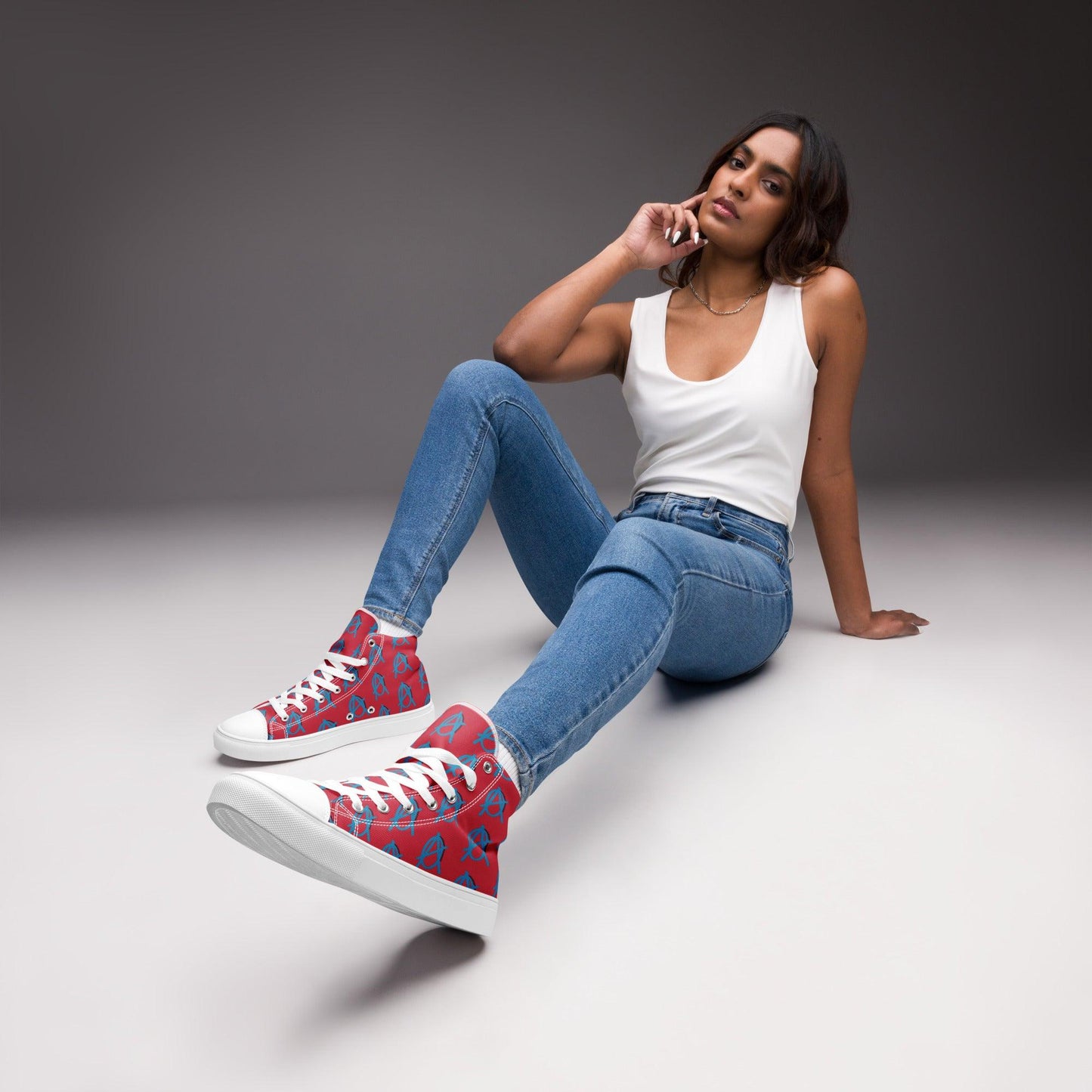 Anarchy Wear Blue/Red Women’s high top canvas shoes - AnarchyWear