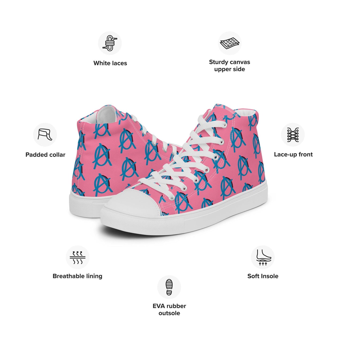 Anarchy Wear Blue/Tickle Me Pink Women’s high top canvas shoes - AnarchyWear
