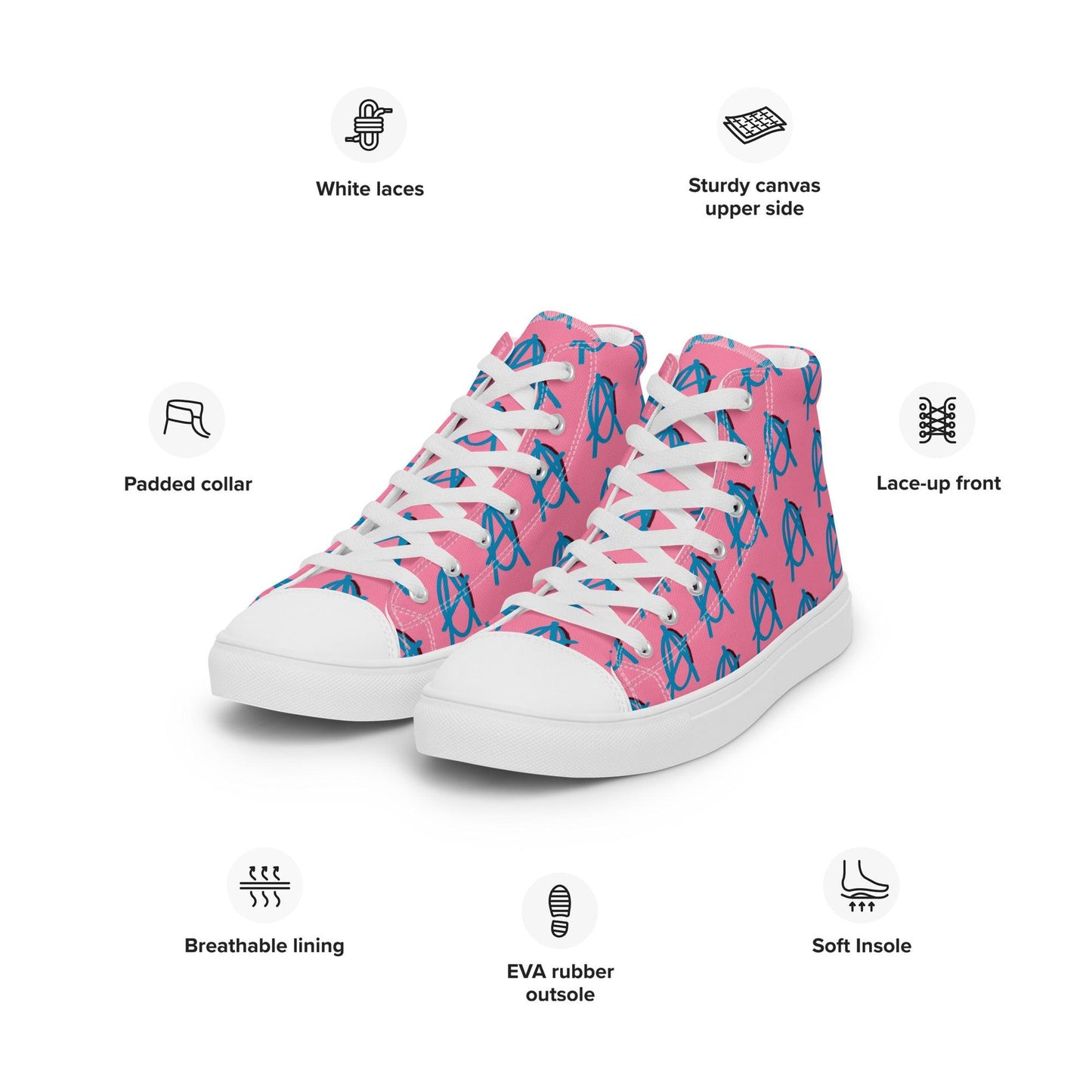 Anarchy Wear Blue/Tickle Me Pink Women’s high top canvas shoes - AnarchyWear