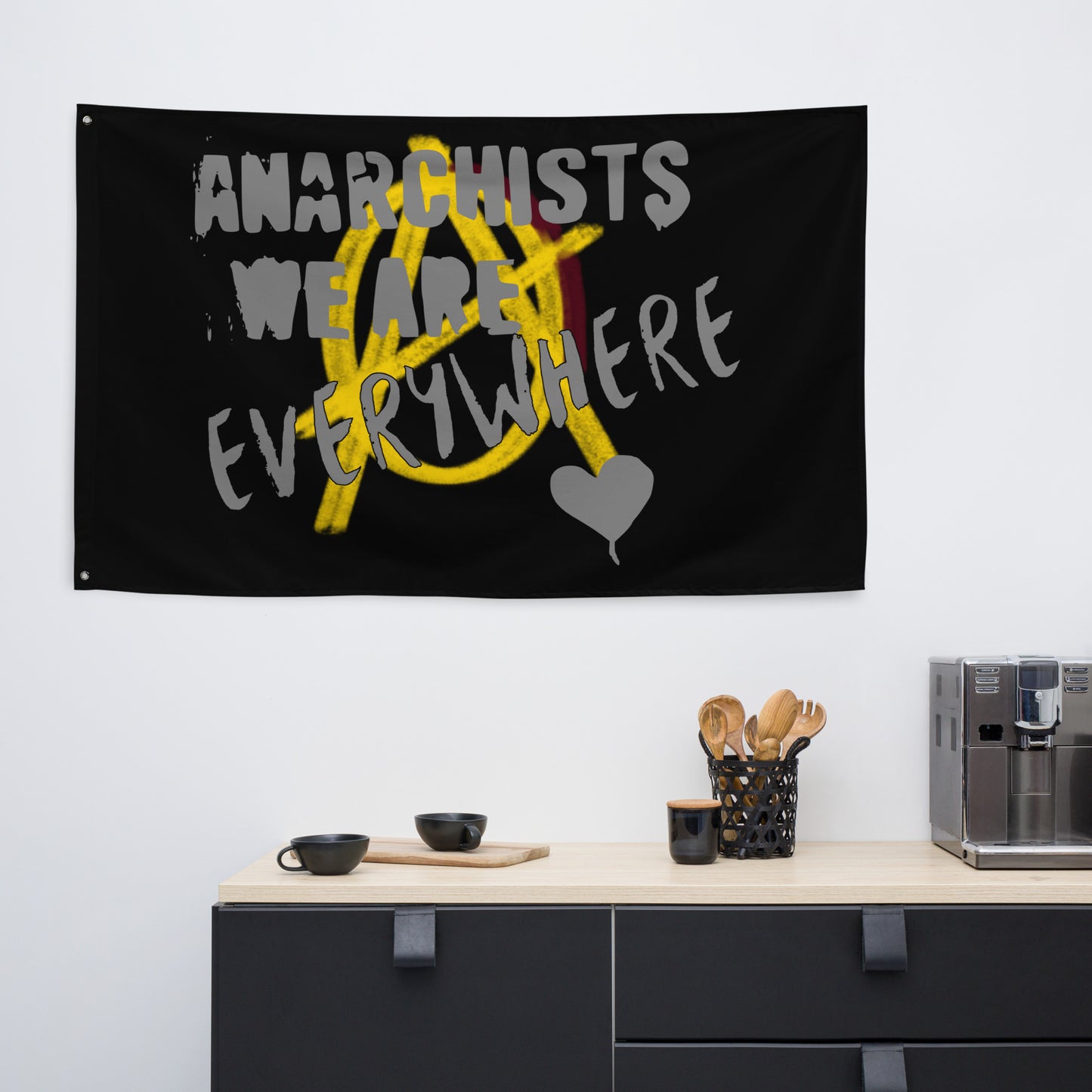 Anarchy Wear "We Are Every Where" Grey on Gold Flag