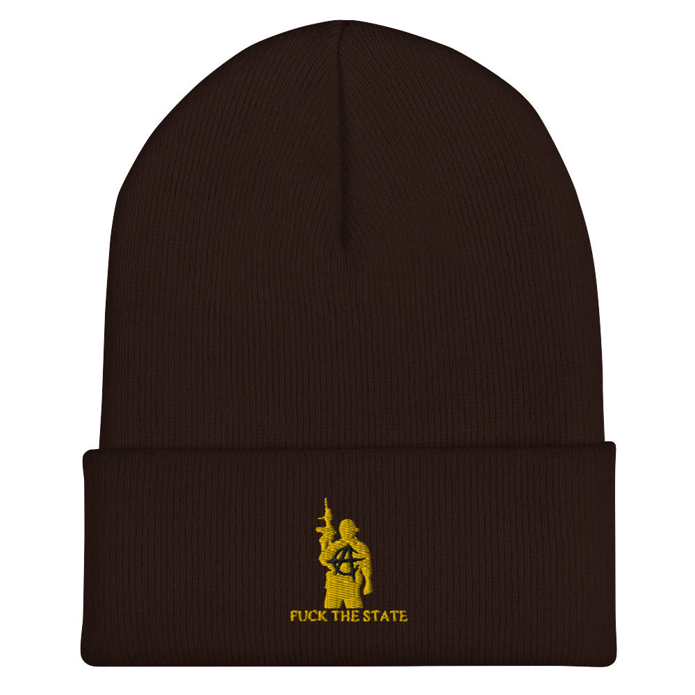 FUCK THE STATE Gold Beanie By @AncapAir
