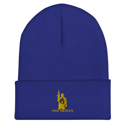FUCK THE STATE Gold Beanie By @AncapAir