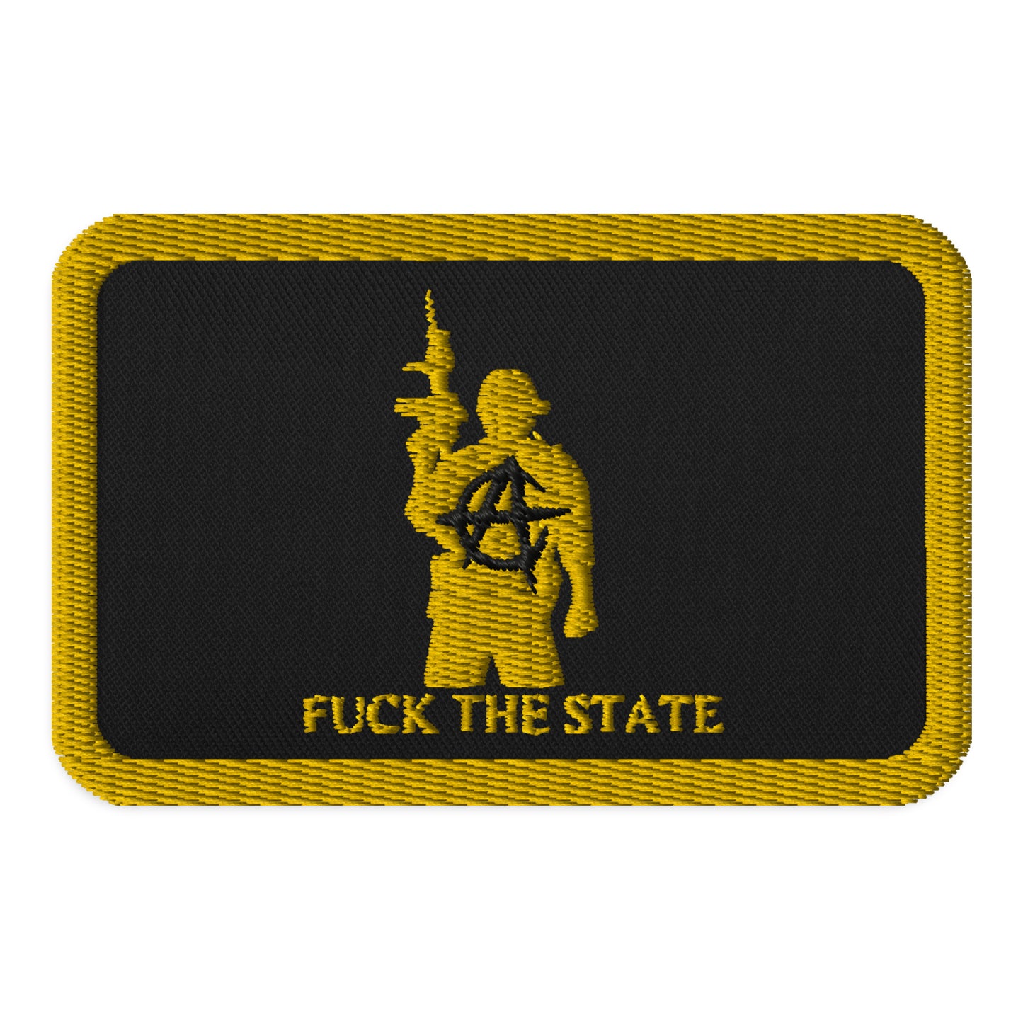 FUCK THE STATE Gold By @AncapAir Patch 3.5"x2.25"