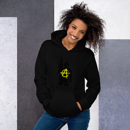 Anarchy Wear Gold Spin on "Fuck The State" By @AncapAir Hoodie