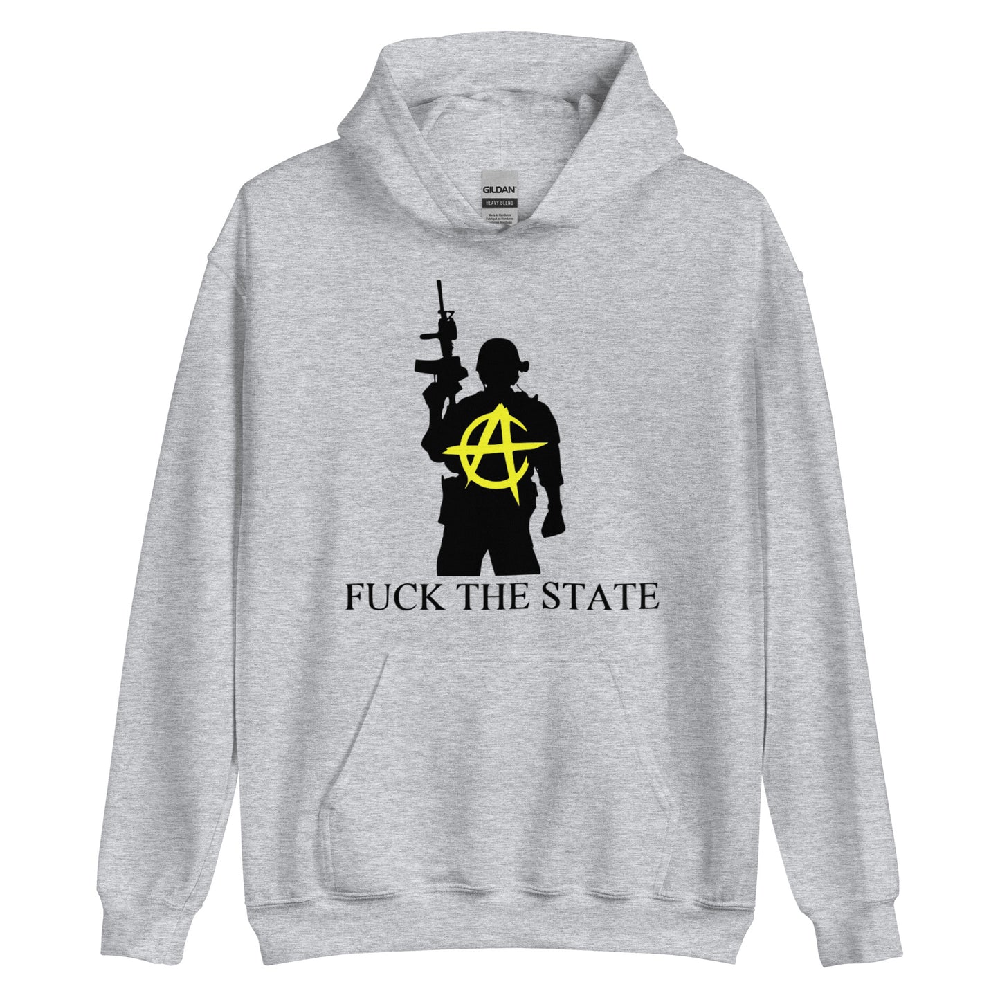 Anarchy Wear Gold Spin on "Fuck The State" By @AncapAir Hoodie