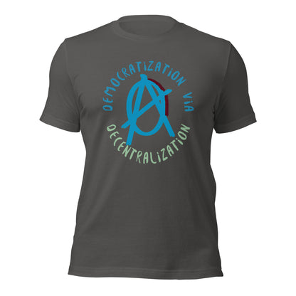 Anarchy Wear Blue "Democratization Via Decentralization" Unisex t-shirt