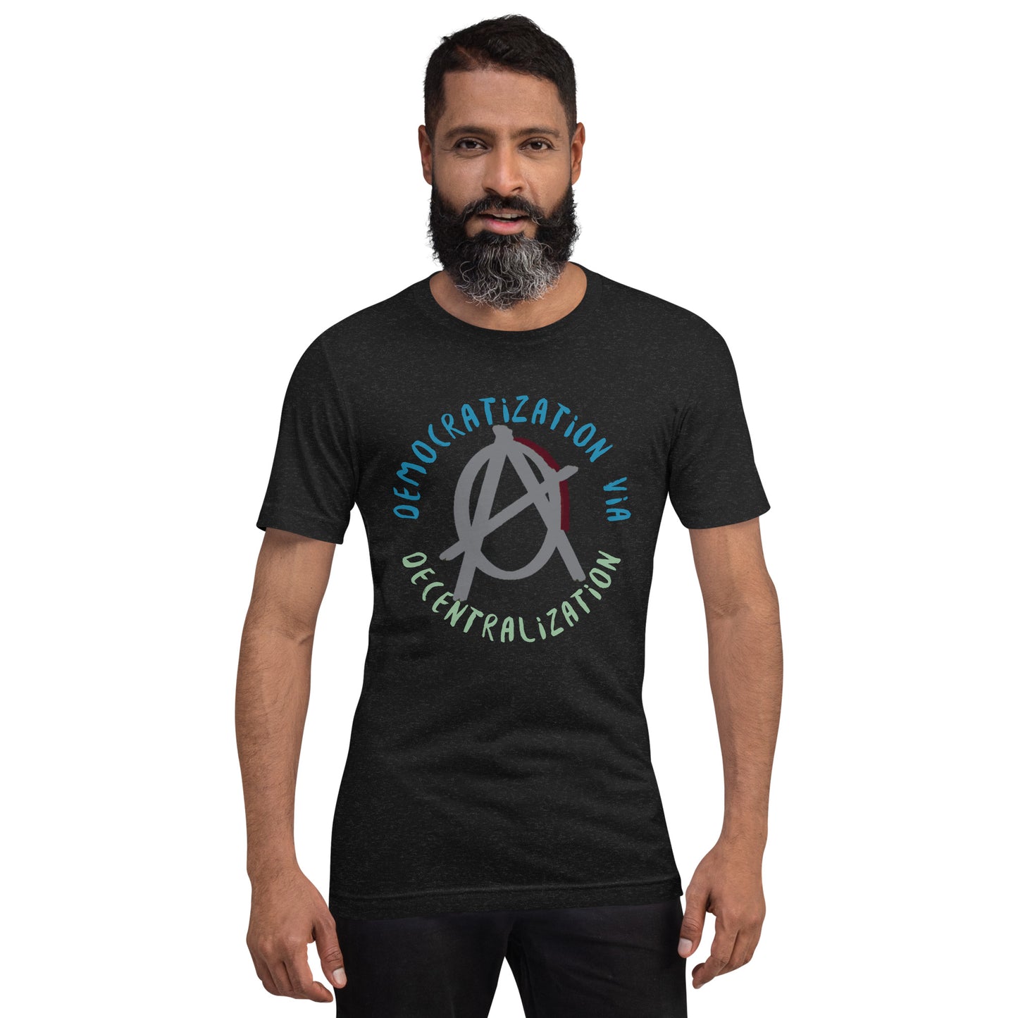 Anarchy Wear Agora Grey "Democratization Via Decentralization" Unisex t-shirt