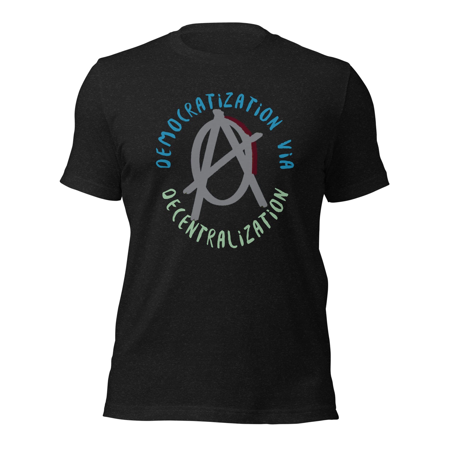 Anarchy Wear Agora Grey "Democratization Via Decentralization" Unisex t-shirt