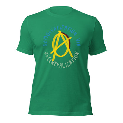 Anarchy Wear Gold "Democratization Via Decentralization" Unisex t-shirt