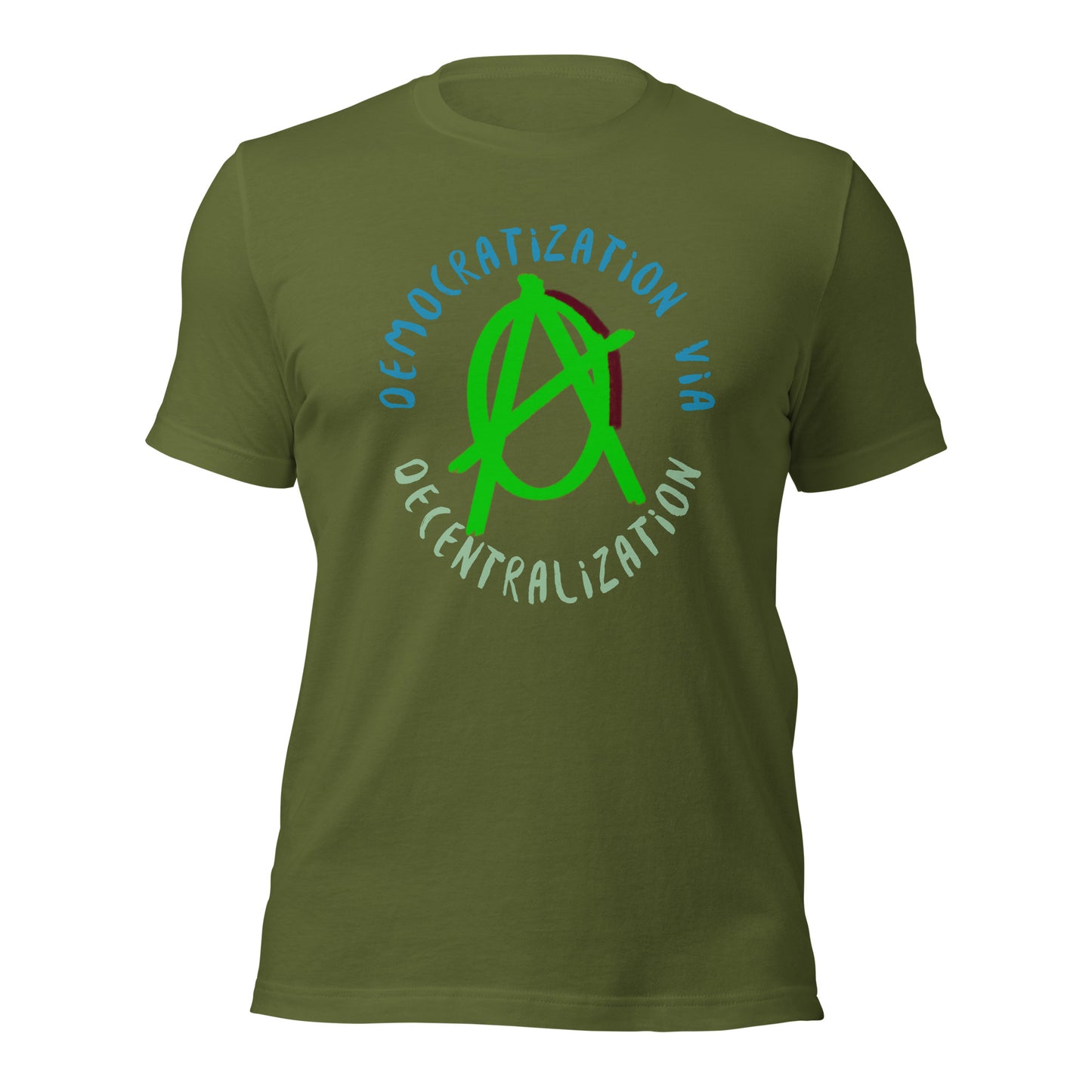 Anarchy Wear Green "Democratization Via Decentralization" Unisex t-shirt
