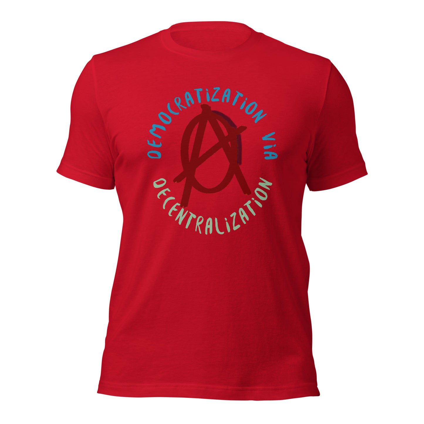 Anarchy Wear Red "Democratization Via Decentralization" Unisex t-shirt