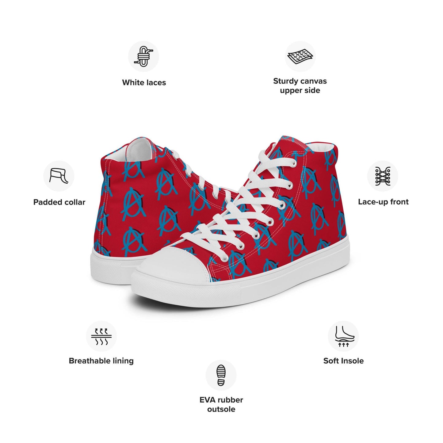 Anarchy Wear Blue/Red Women’s high top canvas shoes - AnarchyWear